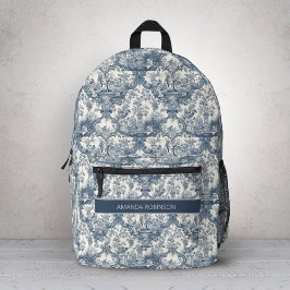 Mochila Impresa Damasco floral vintage Blue toile de jouy monogram