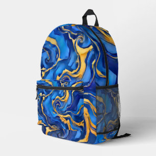 Mochila Impresa Danza Real Riqueza Azul Real Oro Fluyente Abstract