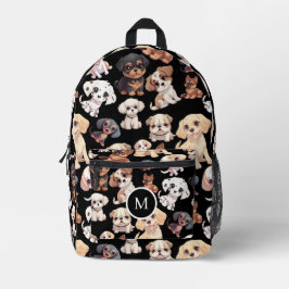 Mochila impresa de color negro de perro de cachorr
