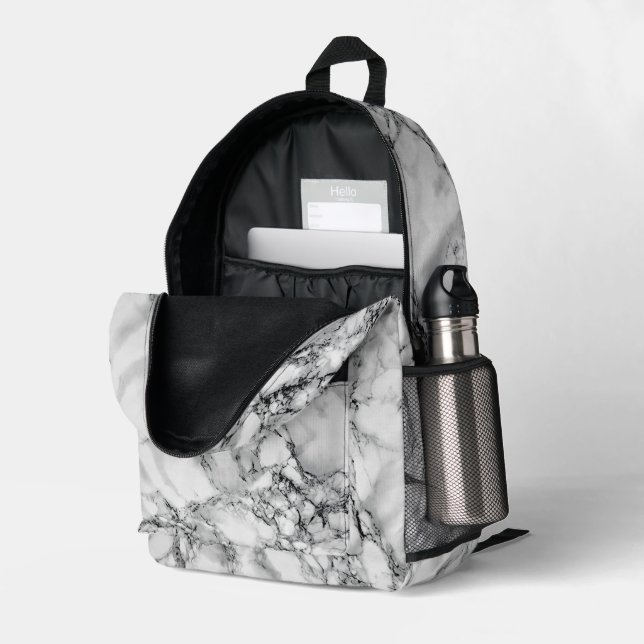 Mochila impresa de diseño de mármol blanco (Esquina trasera derecha (abierta))