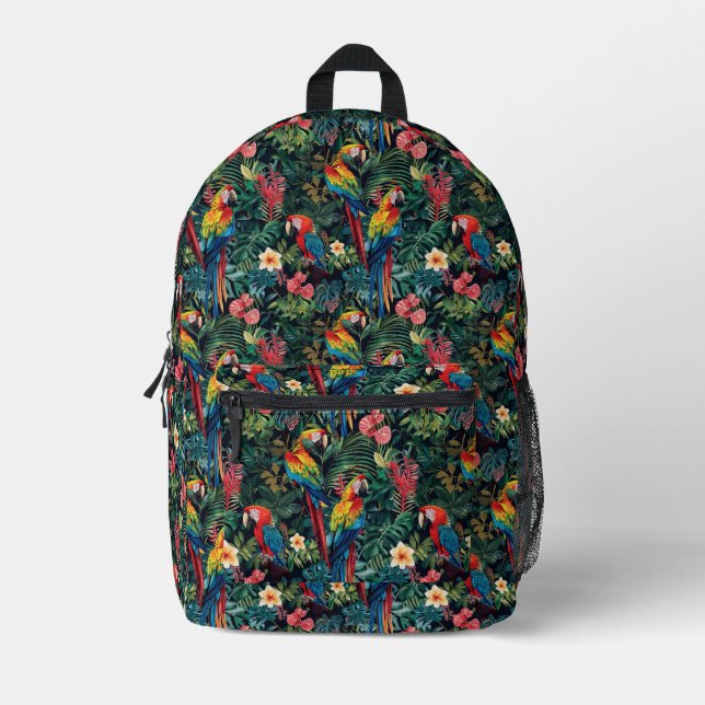 Mochila impresa de la jungla de loros (Anverso)