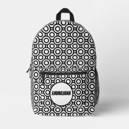 Mochila impresa de puntos de polka blanco y negro 
