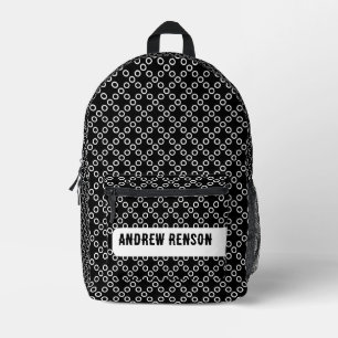 Mochila impresa de puntos de polka en blanco y neg