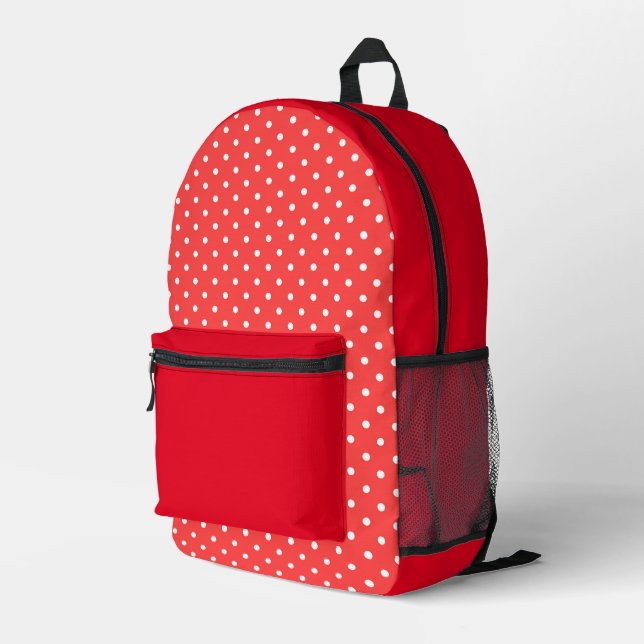 Mochila Impresa De Vuelta A La Escuela Puntos De Polka Blanco Rojo (Esquina derecha trasera )