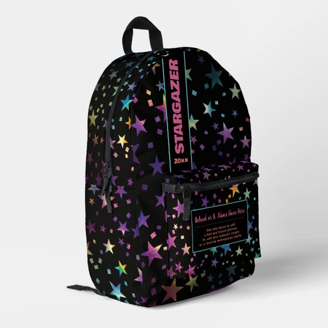 Mochila Impresa De vuelta a la escuela Rainbow Pastel Purpurina St (Esquina izquierda trasera)