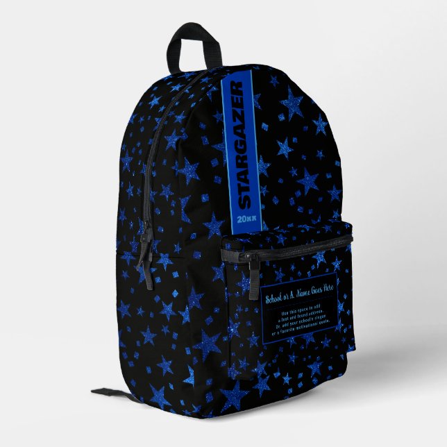 Mochila Impresa De Vuelta Al Colegio Purpurina Azul Noche Starry (Esquina izquierda trasera)