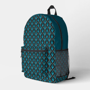 Mochila Impresa deco de arte de patrón geométrico azul negro