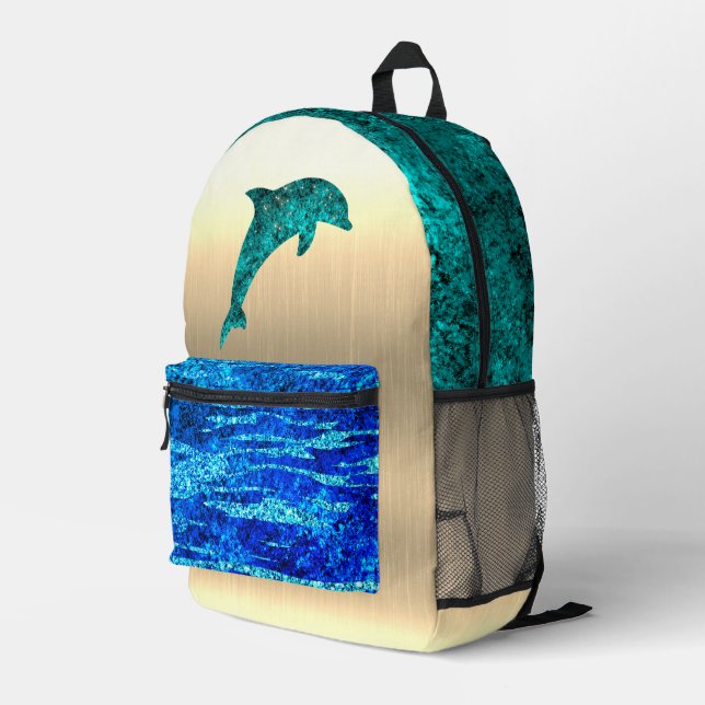 Mochila Impresa Delfín en el mar, chispeante (Esquina derecha trasera )