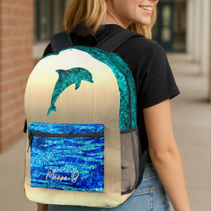 Mochila Impresa Delfín en el mar, personalizado brillante