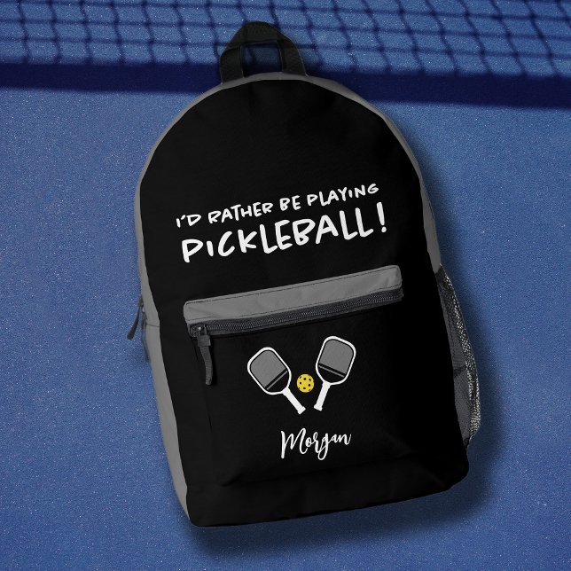 Mochila Impresa Deporte Divertido Pickleball Nombre Personalizado  (Pickleball Funny Sport Cute Custom Name Black Gray Printed Backpack)