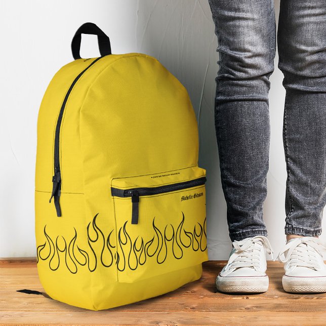 Mochila Impresa Deportiva amarilla negra con estilo Fire Flame (Fire Flame Stylish Black Yellow Sporty Printed Backpack
)
