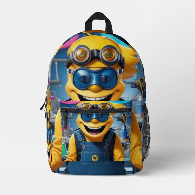 Mochila Impresa „Der verrückte Laborheld – Spaß im Reagenzglas!“ (Anverso)