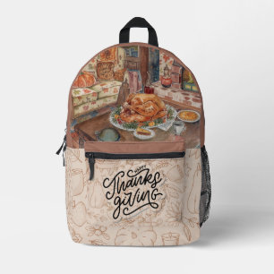 Mochila Impresa Día de Acción de Gracias, Reunión, Pavo Asado Ente
