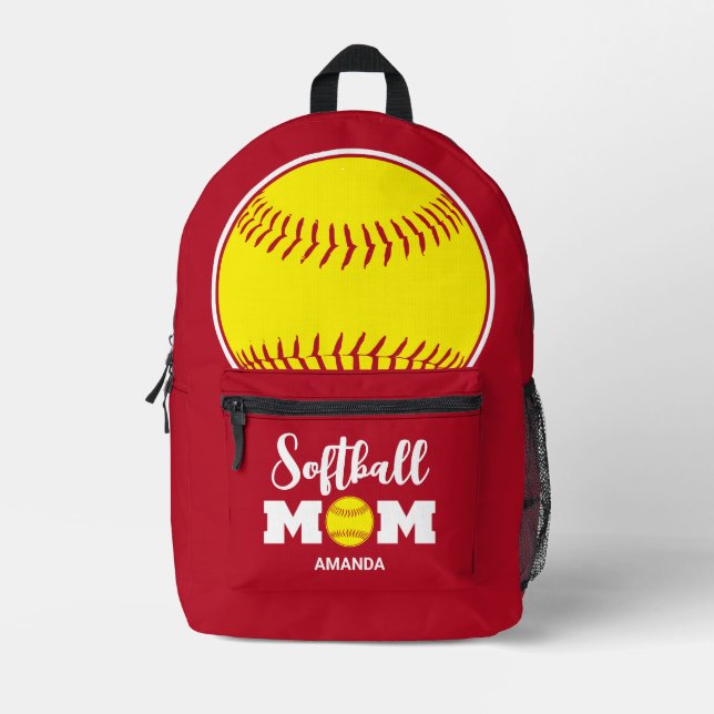 Mochila Impresa Día personalizado de la madre de los softball (Anverso)