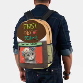 Mochila Impresa Día rápido de la escuela con gato enamorado