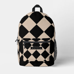 Mochila Impresa Diamante de Cuadros de Arlequín Negro Personalizad