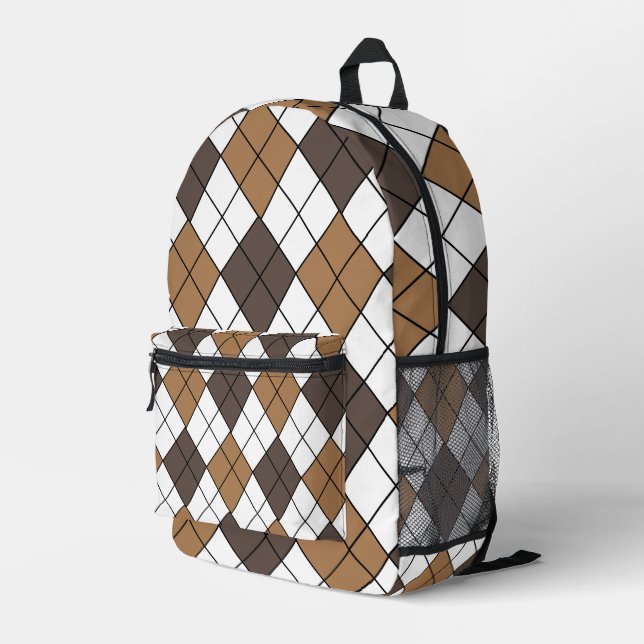 Mochila Impresa Diamante Marrón Argyle (Esquina derecha trasera )
