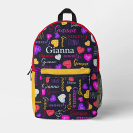 Mochila Impresa Diamantes de miel, nombre personalizado amarillo r