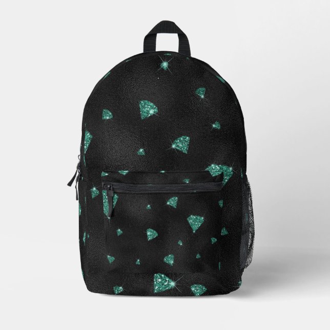 Mochila Impresa Diamantes verde azulados (aspecto Purpurina) (Anverso)