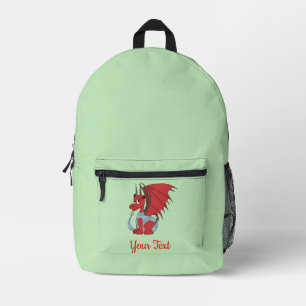 Mochila Impresa Dibujo animado de dragón rojo