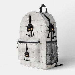 Mochila Impresa Dibujo animado de gato negro divertido y fiero