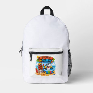 Mochila Impresa Dibujo animado divertido de salvavidas y tiburón p