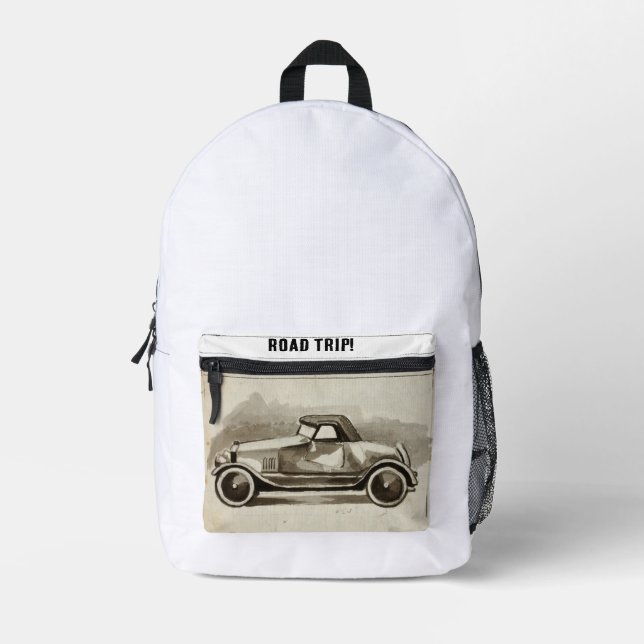 Mochila Impresa Dibujo de autos antiguos en el bolsillo. Viaje por (Anverso)