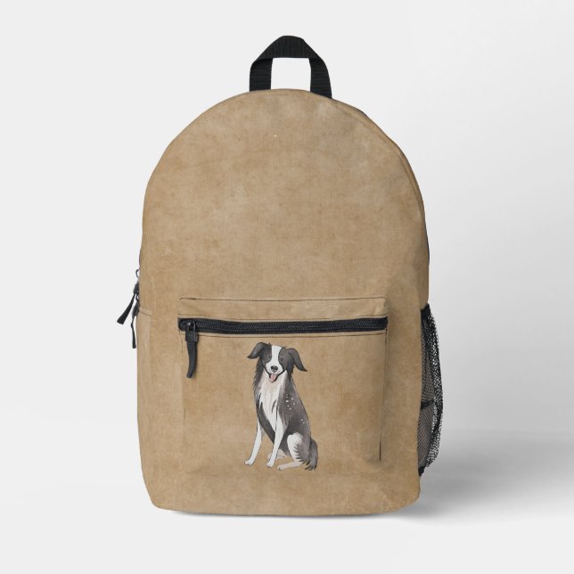 Mochila Impresa Dibujo de Border Collie Beige Rústico (Anverso)