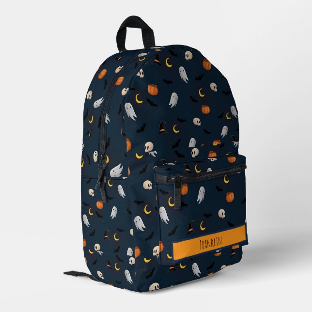 Mochila Impresa Dibujo de Halloween I Nombre personalizado (Esquina izquierda trasera)