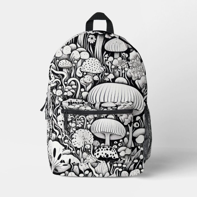 Mochila Impresa Dibujo de la línea de hongos (Anverso)