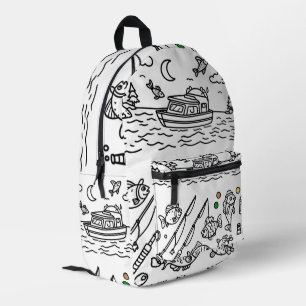 Mochila Impresa Dibujo divertido de aventura de pesca