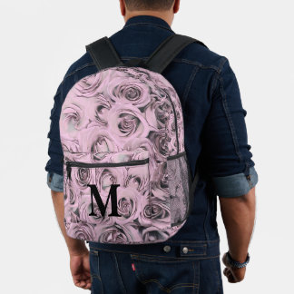 Mochila Impresa Dibujo vintage elegante de rosas rosadas grises ne