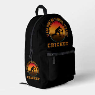 Mochila Impresa Dicho divertido de cricket silueta vintage jugador