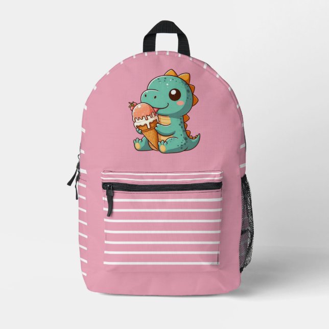 Mochila Impresa Dino de comer helado lindo (Anverso)