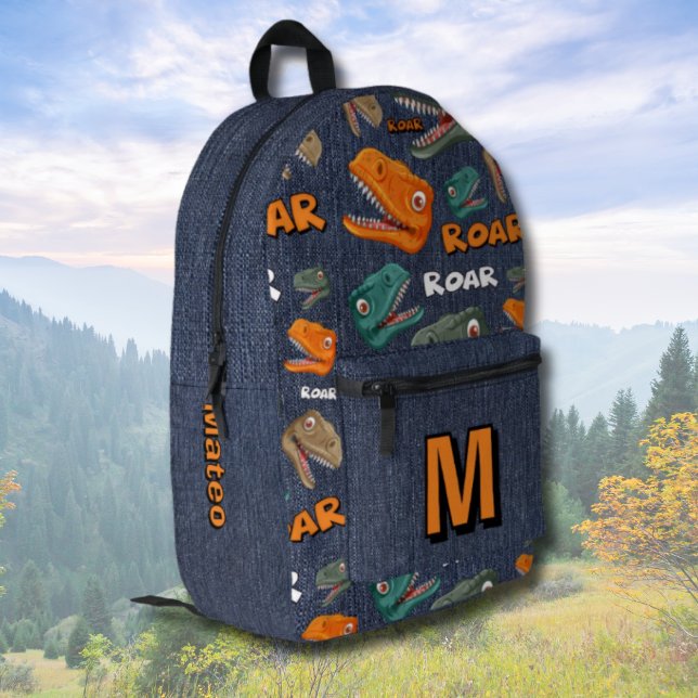 Mochila Impresa Dinosaur Backpack for Boys with Name Print (dinosaur backpack for boys, personalized dino backpack kids)