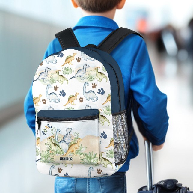 Mochila Impresa Dinosaur Cute Blue Green Name Boy (Dinosaur Cute Blue Green Name Boy Printed Backpack)