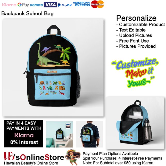 Mochila Impresa Dinosaur Reptiles Black & Blue School Backpack 26 (Dinosaur Reptiles Black & Blue School Backpack 26.)