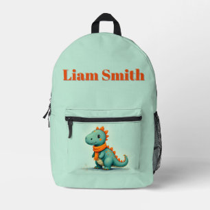 Mochila Impresa Dinosaurio Adorable con una Bufanda Naranja
