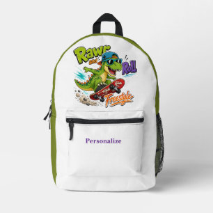 Mochila Impresa Dinosaurio de dibujos animados lindo en monopatín 