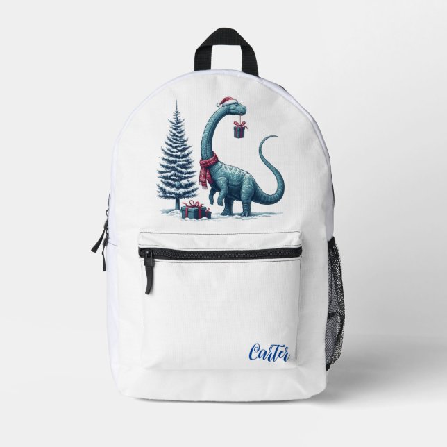 Mochila Impresa Dinosaurio de Navidades con regalo (Anverso)