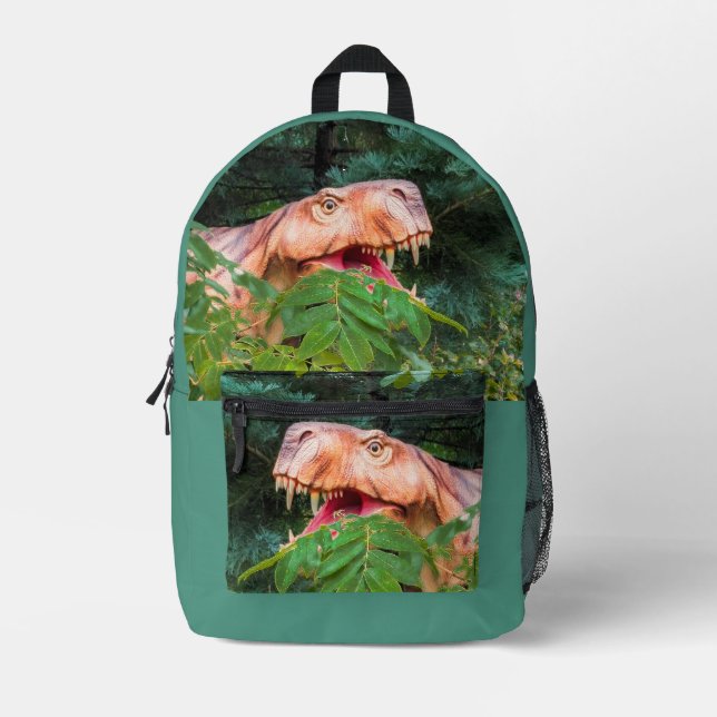 Mochila Impresa Dinosaurio en el bosque.  (Anverso)