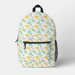 Mochila Impresa Dinosaurio Pastel y Patrón de Hojas de Palma