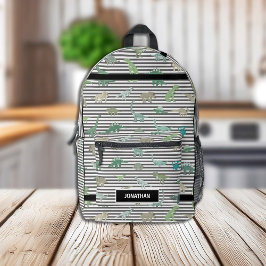 Mochila Impresa Dinosaurios verdes con rayas blancas y negras