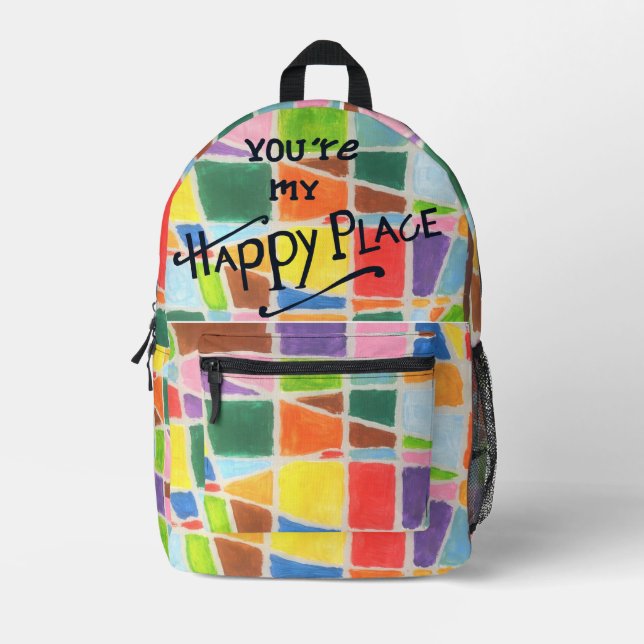 Mochila Impresa Diseñar para la positividad: Happy Colours Happy P (Anverso)