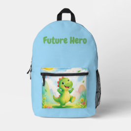 Mochila Impresa Diseño azul héroe futuro dinosaurio verde lindo