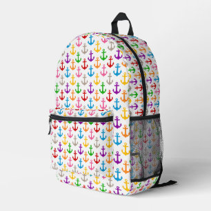 Mochila Impresa Diseño de Ancla de Barco Colorida Blanco 