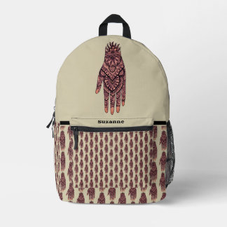 Mochila Impresa Diseño de arte de tatuaje de mano rosado Mehndi pe