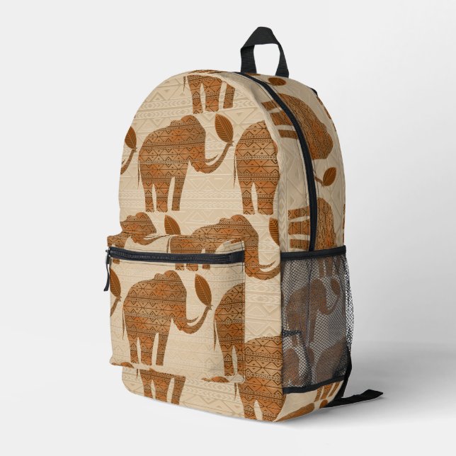 Mochila Impresa Diseño de arte tribal para elefantes (Esquina derecha trasera )