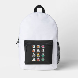 Mochila Impresa Diseño de biblioteca Kawaii de fantasmas leyendo l