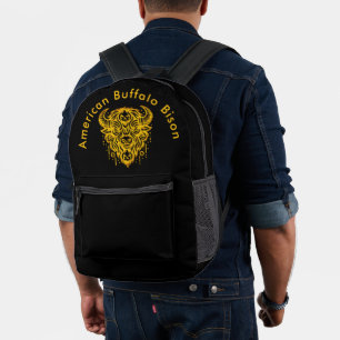 Mochila Impresa Diseño De Bisonte Intrincado Con Elementos Tribale